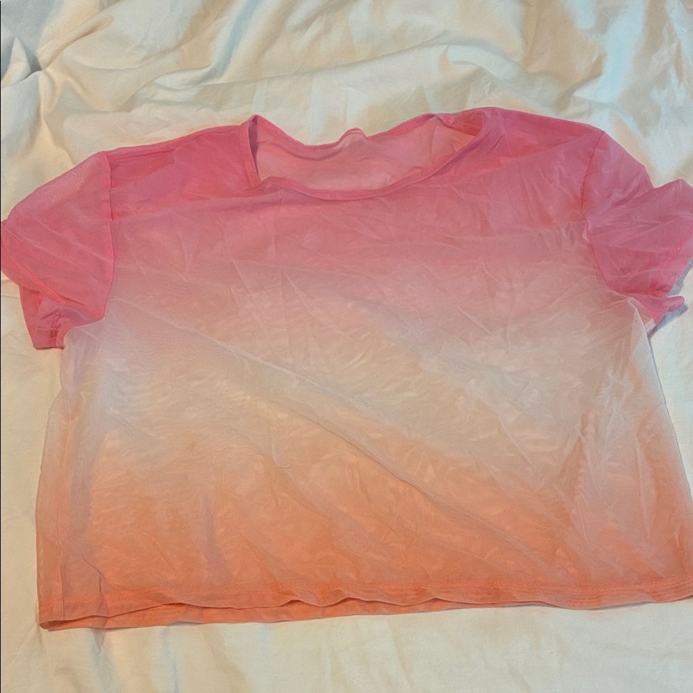 Women's Ombre Pink to Peach Mesh Crop Top